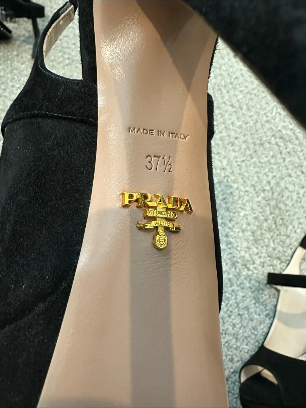 Prada Black Suede Platform Peep-Toe Slingbacks - Picture 3 of 7